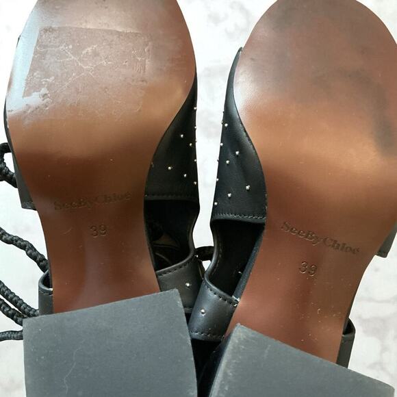 See by Chloé Black Leather Gladiator Sandals Lace Up Size 9 / IT 39 - Picture 8 of 13